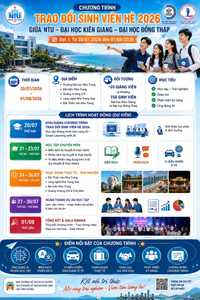 TRIỂN KHAI CHƯƠNG TRÌNH TRAO ĐỔI SINH VIÊN HÈ 2026 TẠI TRƯỜNG ĐẠI HỌC NHA TRANG