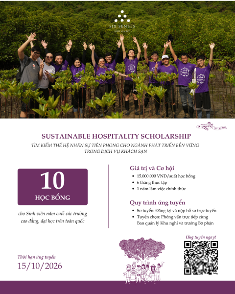 📢 HỌC BỔNG SIX SENSES SUSTAINABLE HOSPITALITY SCHOLARSHIP 2026-2027