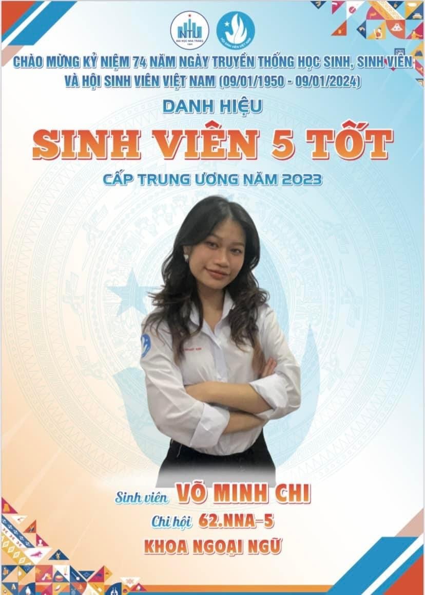 CHÚC MỪNG SINH VIÊN VÕ MINH CHI ĐẠT DANH HIỆU "SINH VIÊN 5 TỐT" CẤP TRUNG ƯƠNG