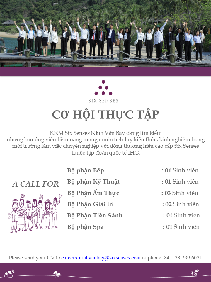 CƠ HỘI THỰC TẬP HẤP DẪN TẠI SIX SENSES NINH VÂN BAY