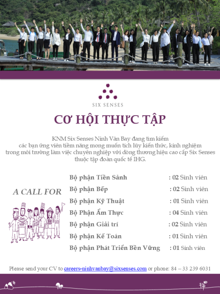  CƠ HỘI THỰC TẬP TẠI SIX SENSES NINH VAN BAY